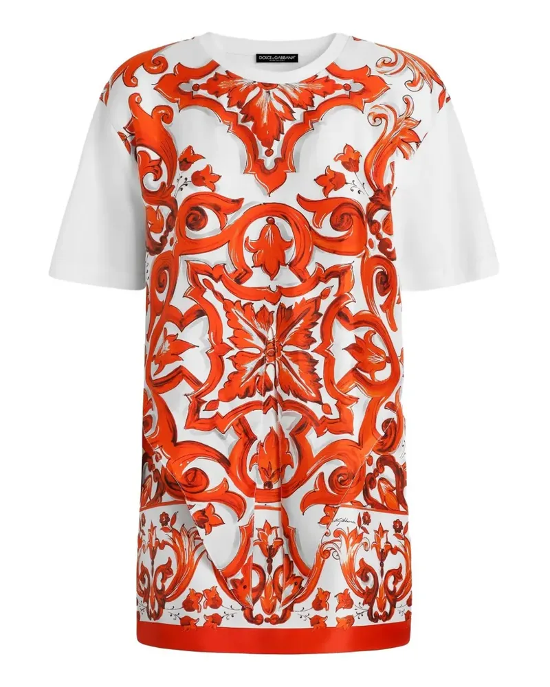 Dolce & Gabbana Trikot und Minikleid aus Twill mit Majolika-Print - Weiß Weiß