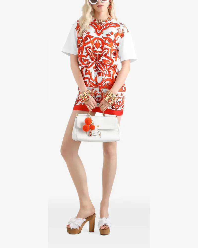 Dolce & Gabbana Trikot und Minikleid aus Twill mit Majolika-Print - Weiß Weiß