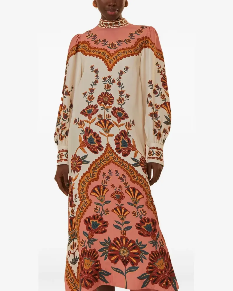 FARM Rio floral-print mock-neck midi dress - Rosa Rosa