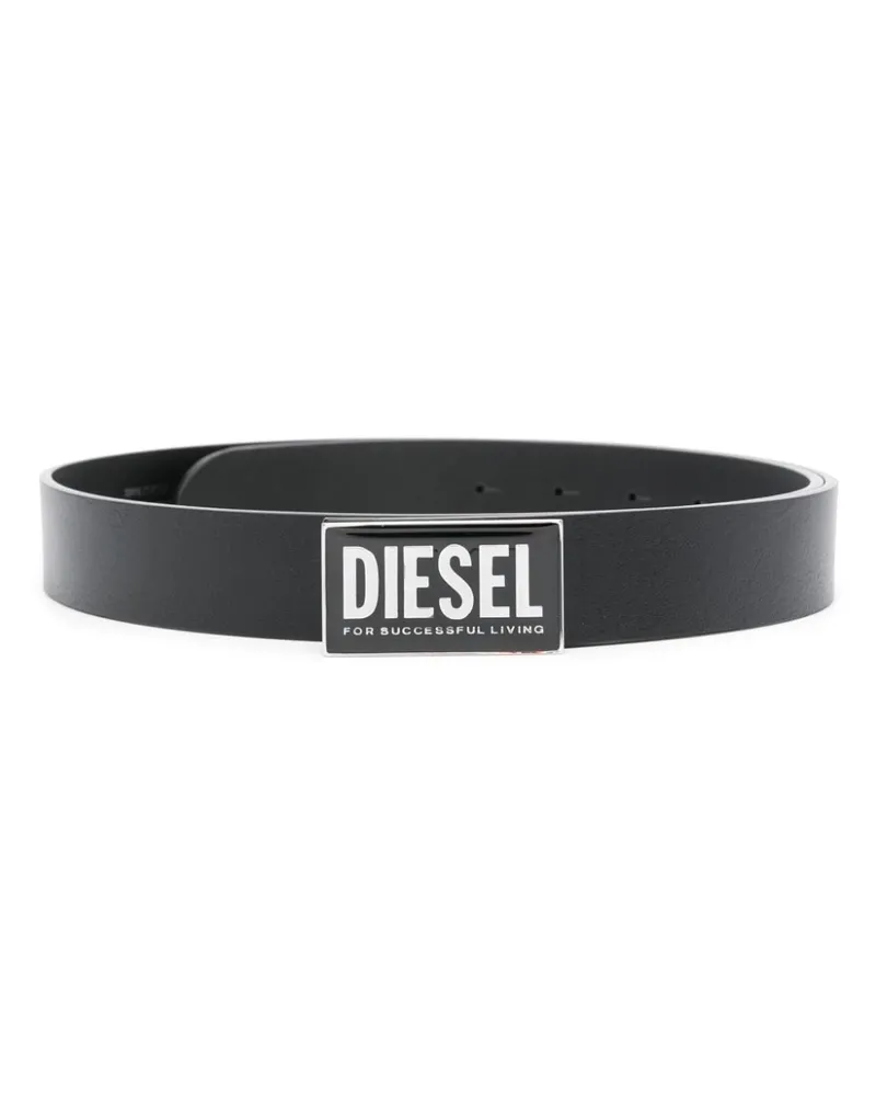 Diesel Ledergürtel mit Logo-Schild Schwarz