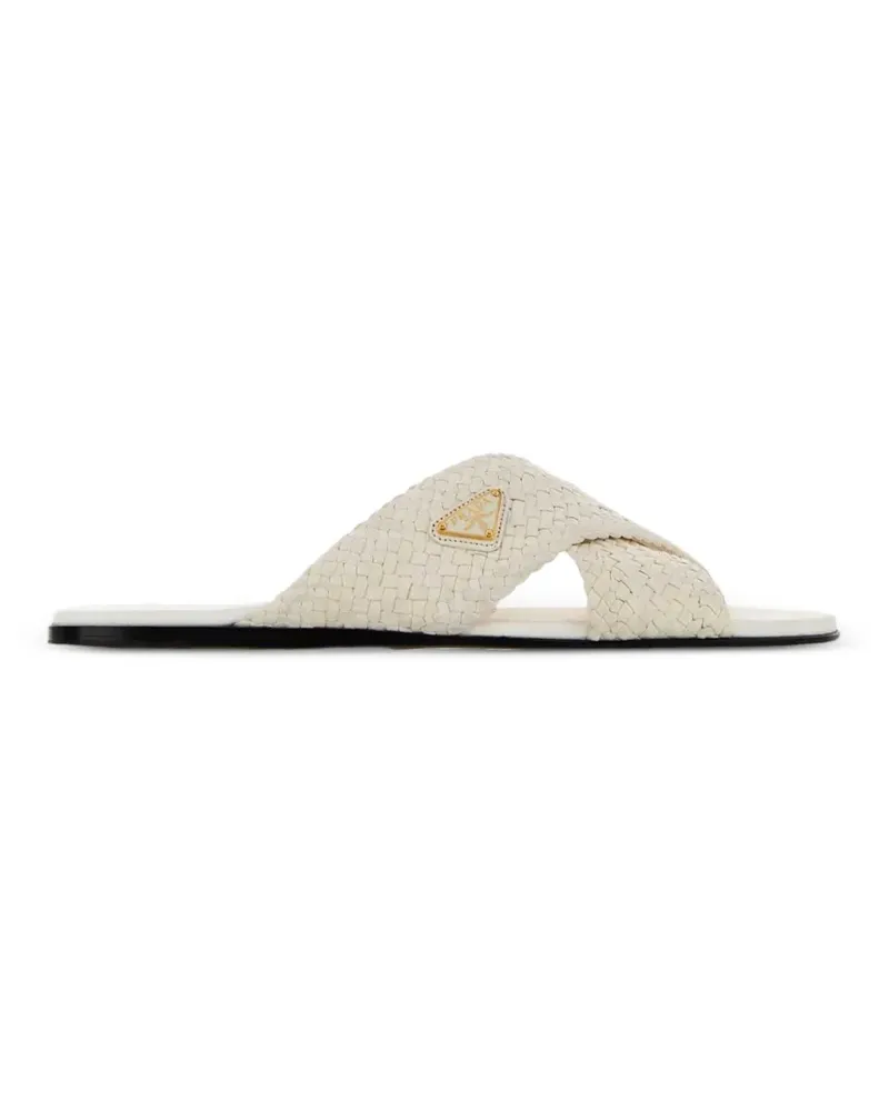 Prada woven crossover-strap flat sandals - Weiß Weiß