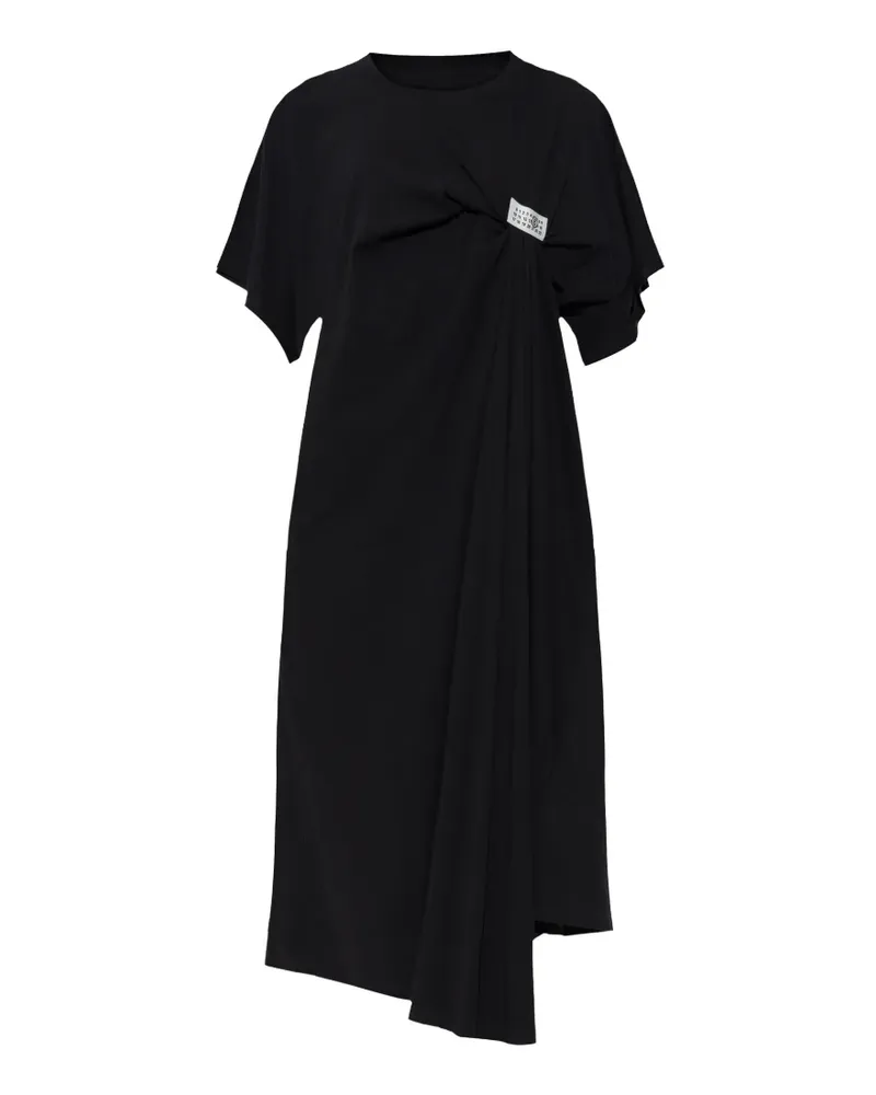 Maison Margiela gathered logo-patch dress - Schwarz Schwarz