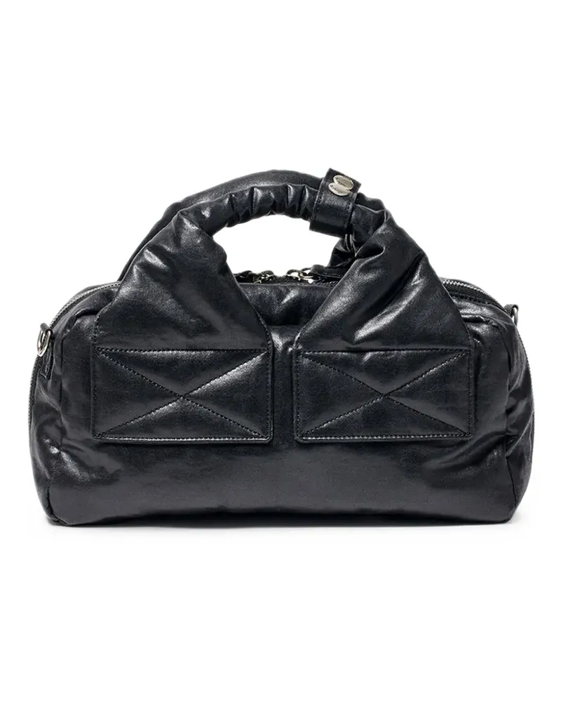 OPEN YY Mini Oil Tote Bag mit Riemen aus Faux Fur - Schwarz Schwarz