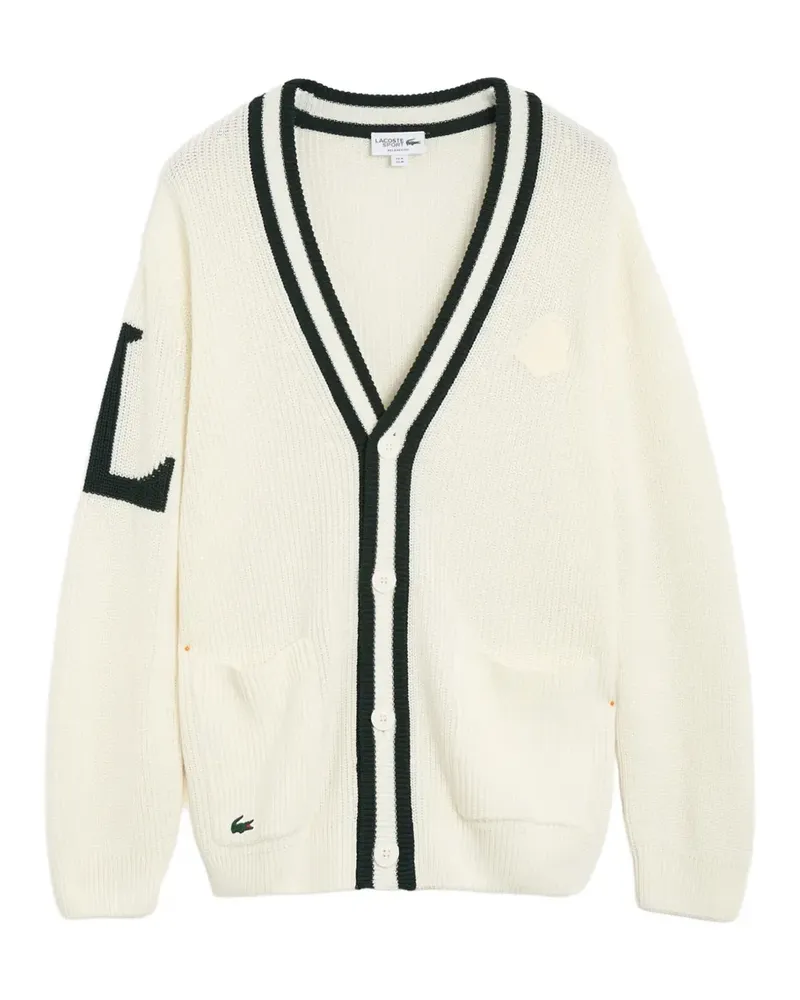 Lacoste badge accent wool blend golf cardigan - Nude Nude