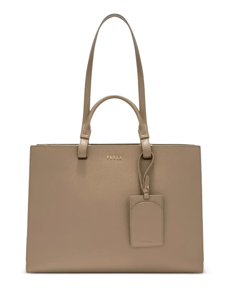 Furla large Deva logo-plaque tote bag - Braun Braun