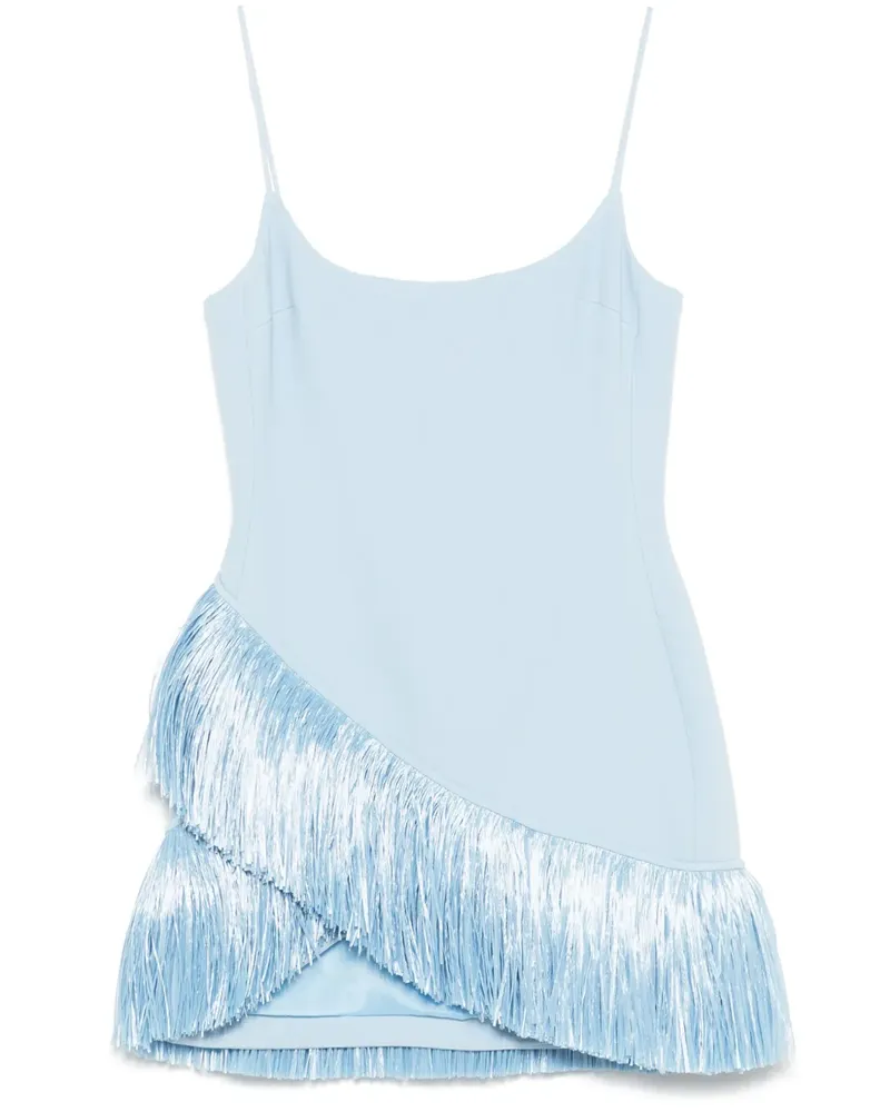 David Koma Minikleid aus Raffiabast mit Fransenbesatz - Blau Blau