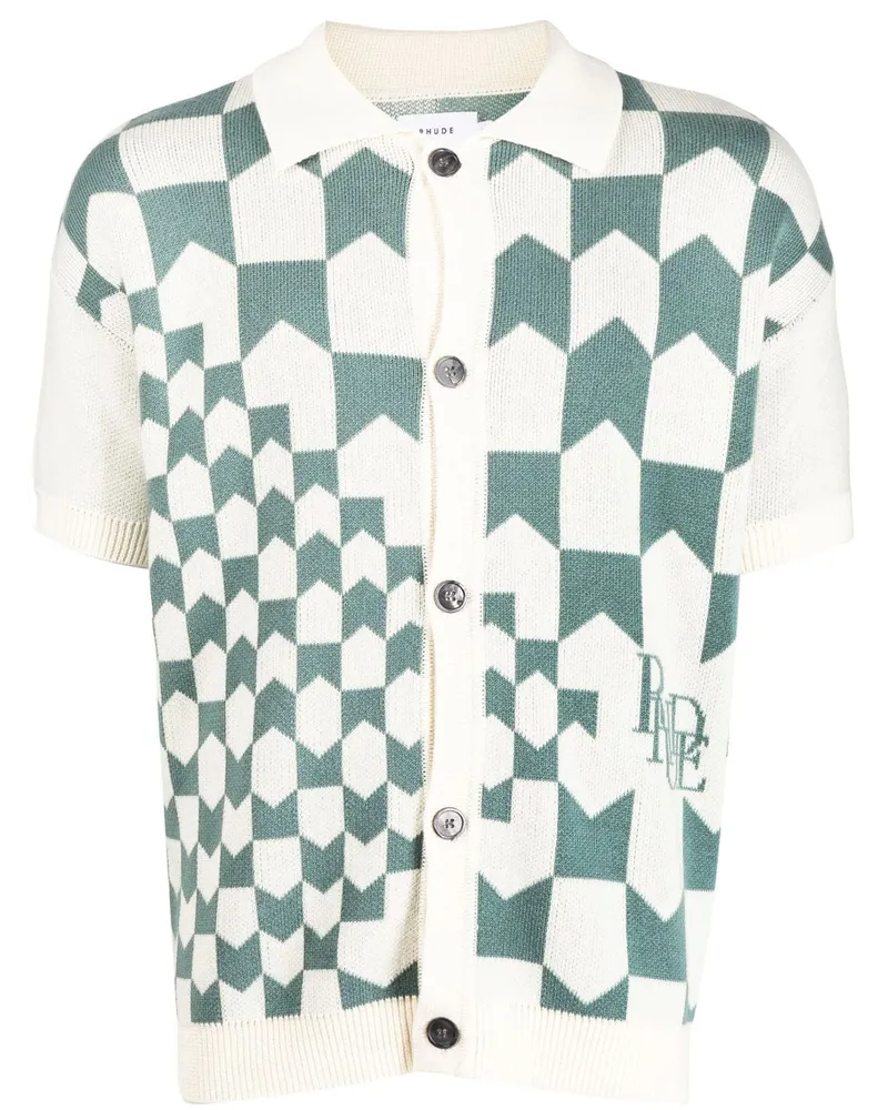 RHUDE Gestricktes Poloshirt mit Karo - Grün Grün