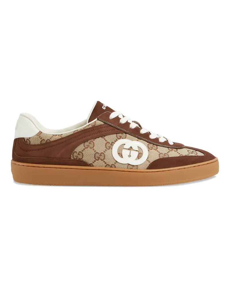 Gucci logo-plaque leather-panel sneakers - Nude Nude