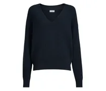 Gerippter Pullover mit V-Ausschnitt - Blau