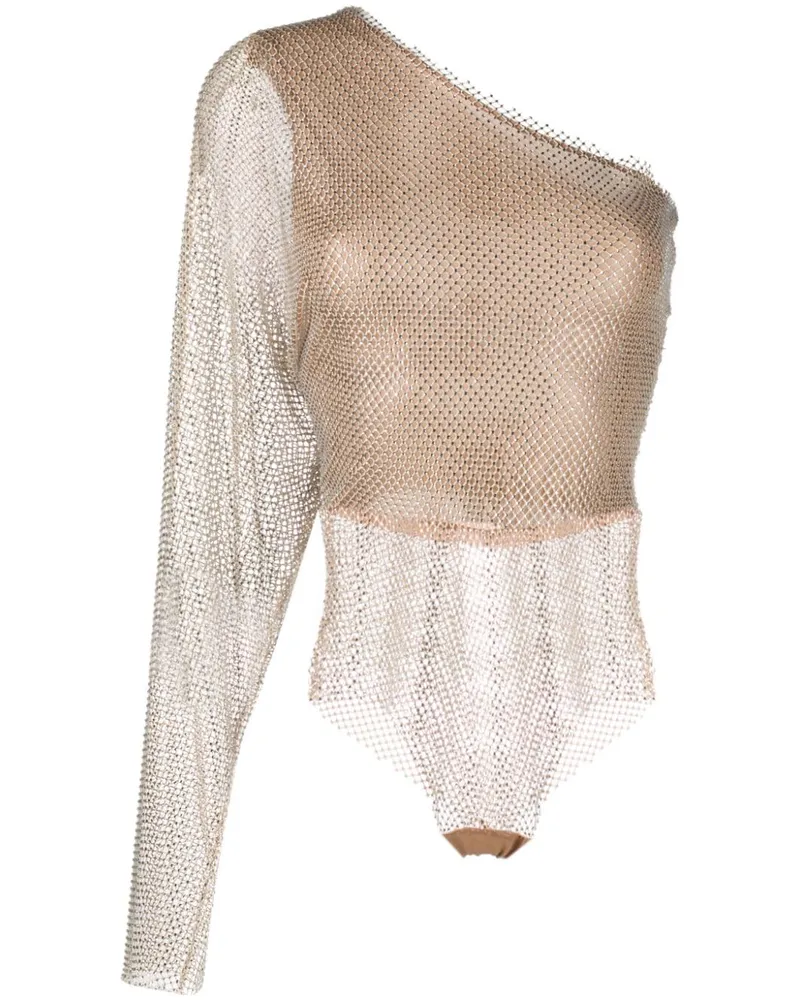 Genny Body aus Strass-Mesh mit Fledermausärmeln - Gold Gold