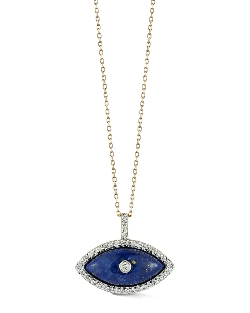 MATEO 14kt Eye of Protection Goldhalskette mit Diamant - Blau Blau