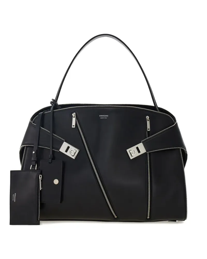 Ferragamo Große Hug Schultertasche mit Reißverschluss - Schwarz Schwarz
