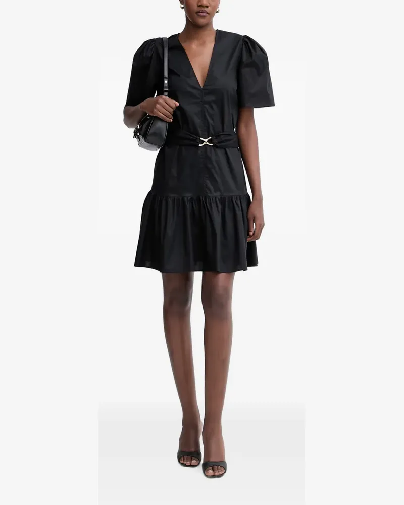 Twin-Set V-neck puff-sleeve midi dress - Schwarz Schwarz