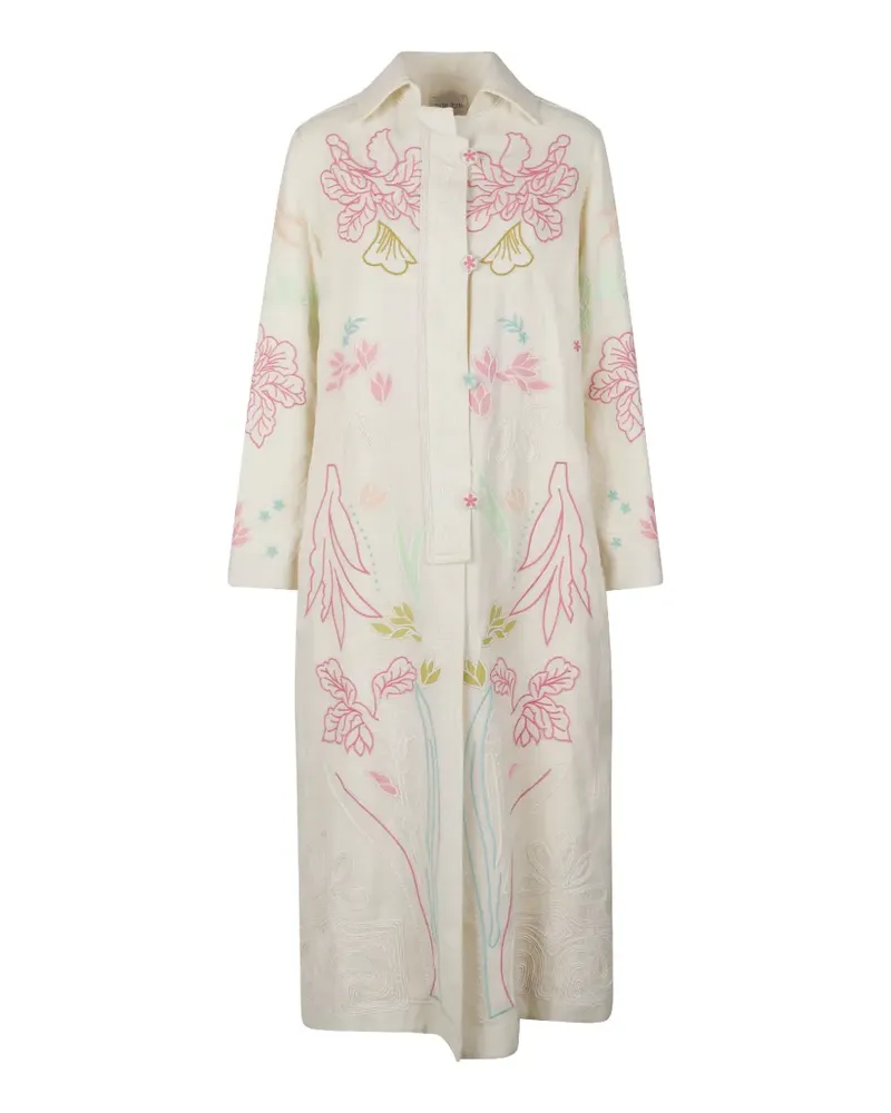 forte_forte floral-embroidered coat - Nude Nude