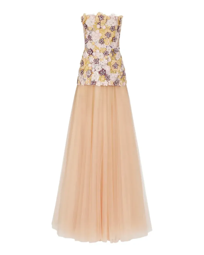 COSTARELLOS Schulterfreies Thia Maxikleid mit Blumenstickerei - Nude Nude