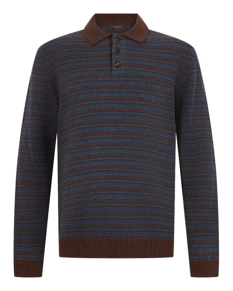 Slowear Gestreifter Pullover mit Polokragen - Braun Braun