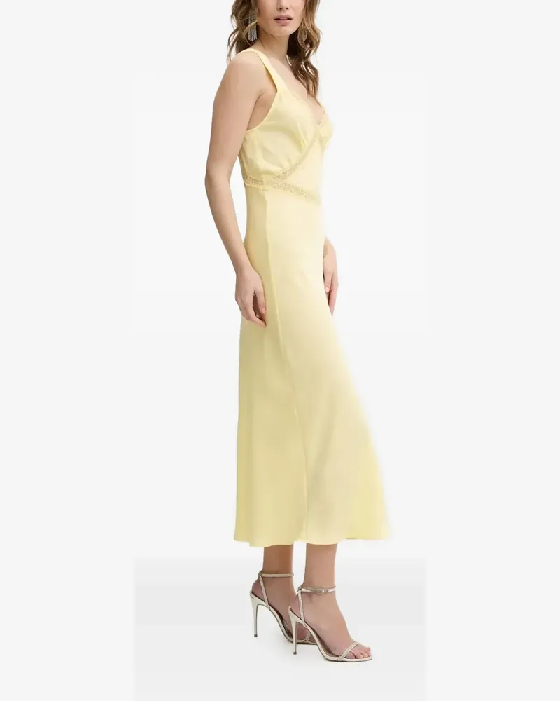 Bardot Midikleid mit Spitzeneinsatz - Gelb Gelb