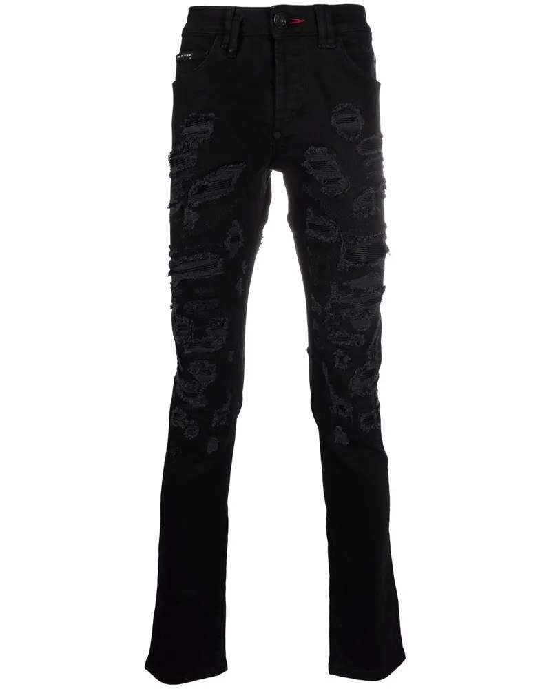Philipp Plein Gerade Jeans im Destroyed-Look - Schwarz Schwarz