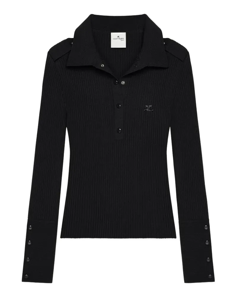 Courrèges rib-knit logo-detail polo shirt - Schwarz Schwarz