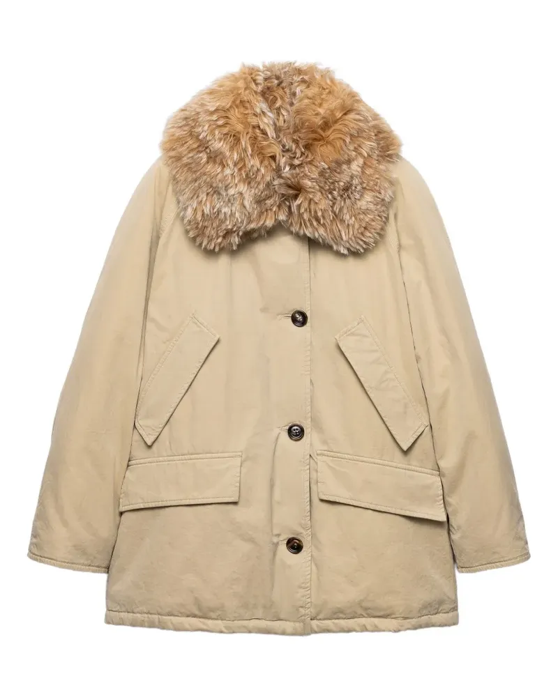 Prada shearling-collar jacket - Nude Nude