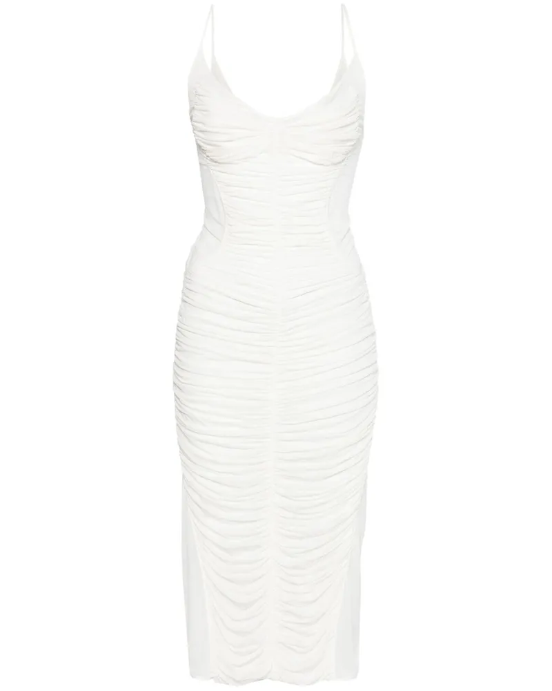 Thierry Mugler Midikleid mit Raffungen - Weiß Weiß