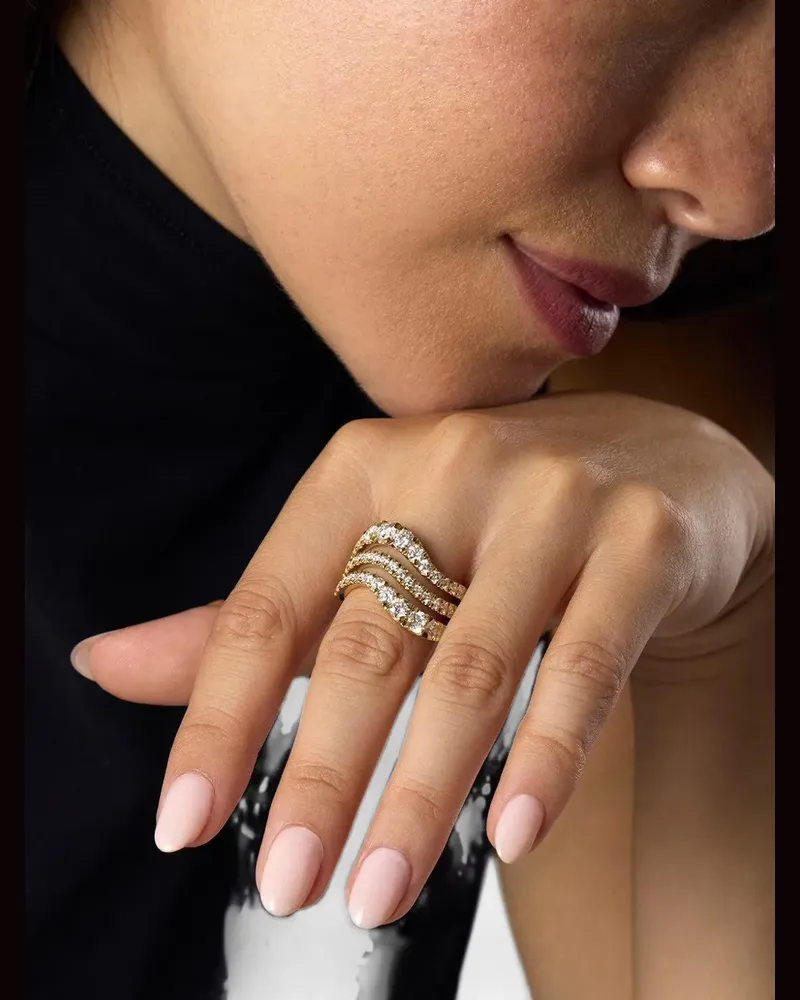 Melissa Kaye Clara diamond wave ring - Gold Gold