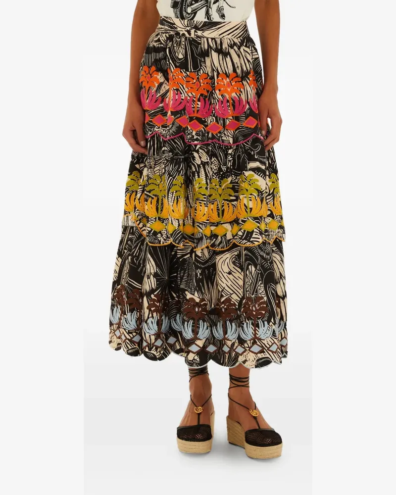 FARM Rio tiered print skirt - Schwarz Schwarz