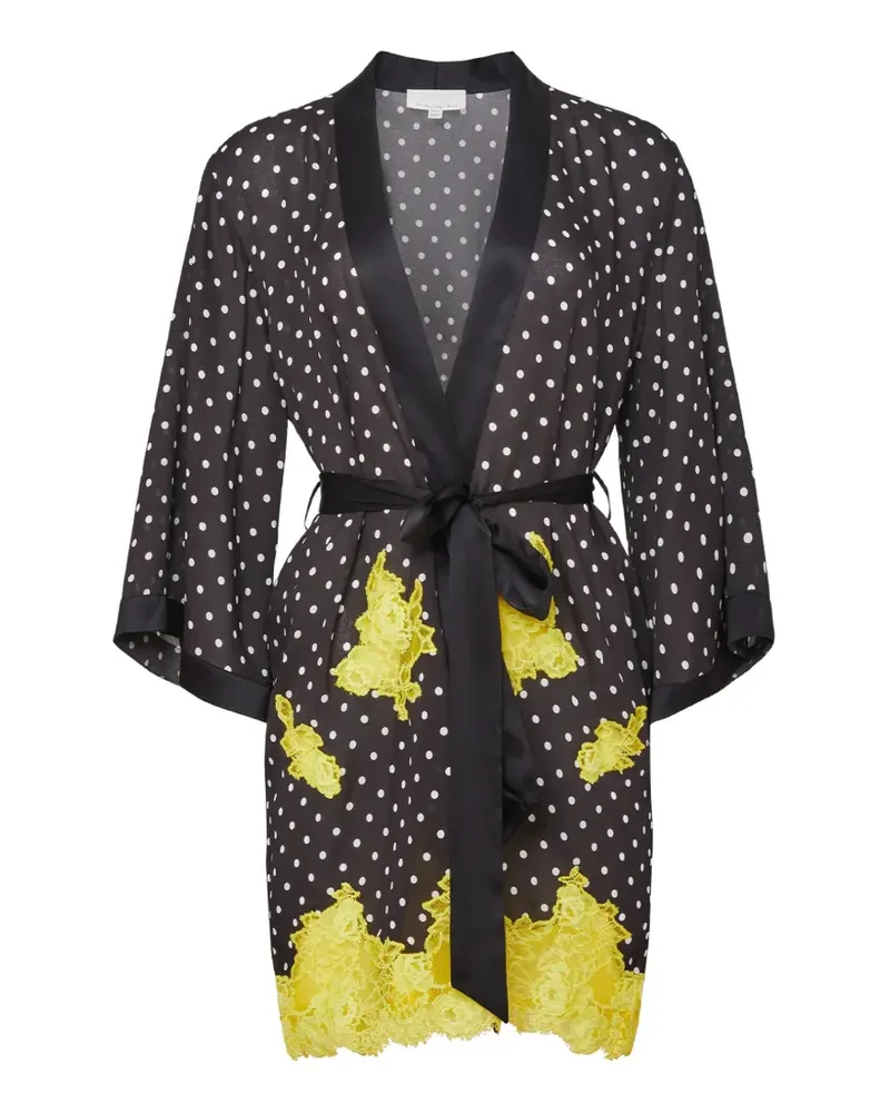 Fleur Du Mal Juliet Morgenmantel mit Polka Dots - Schwarz Schwarz