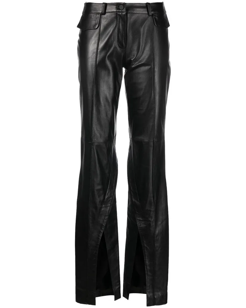 THE MANNEI Lederhose mit Schlitzen Schwarz