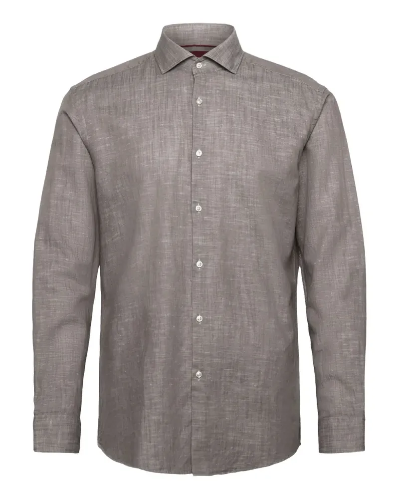 HUGO BOSS slim-fit shirt in cotton and linen - Braun Braun