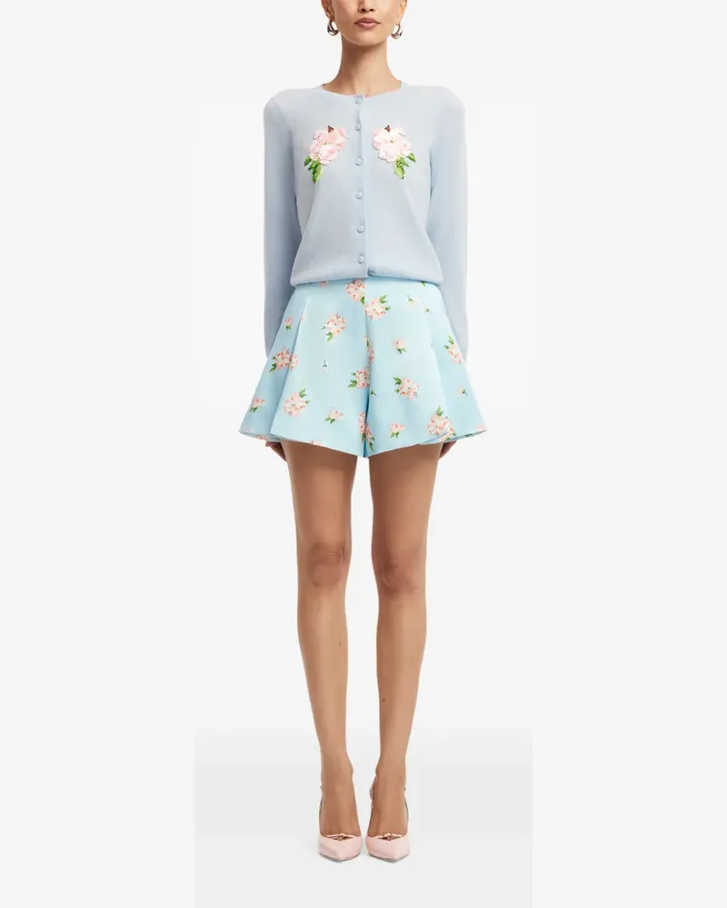 LEO LIN Claire sequin-embellished floral-patch cardigan - Blau Blau