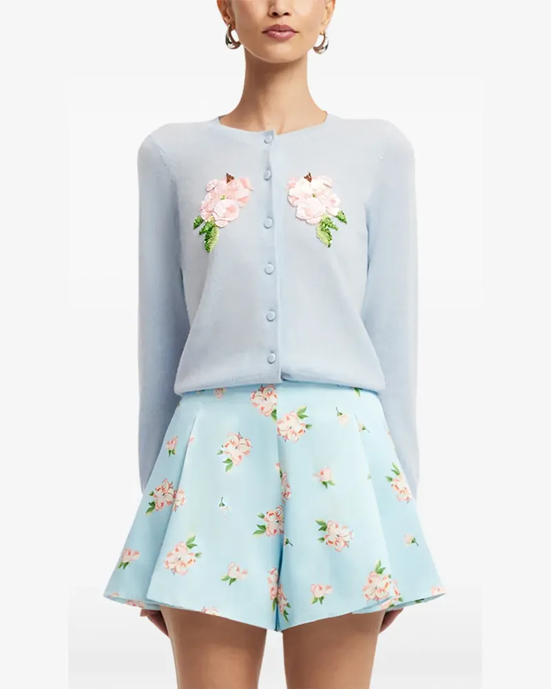 LEO LIN Claire Cardigan mit Pailletten und Blumenpatch - Blau Blau