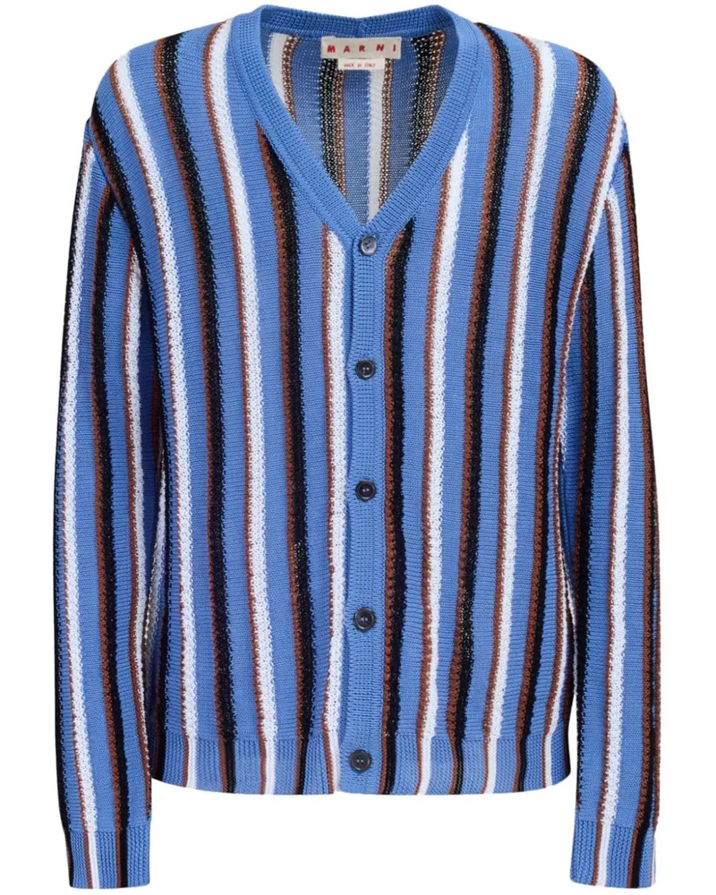 Marni Gestreifter Cardigan mit V-Ausschnitt - Blau Blau