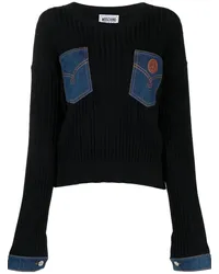 Moschino Gerippter Pullover im Patchwork-Look Schwarz