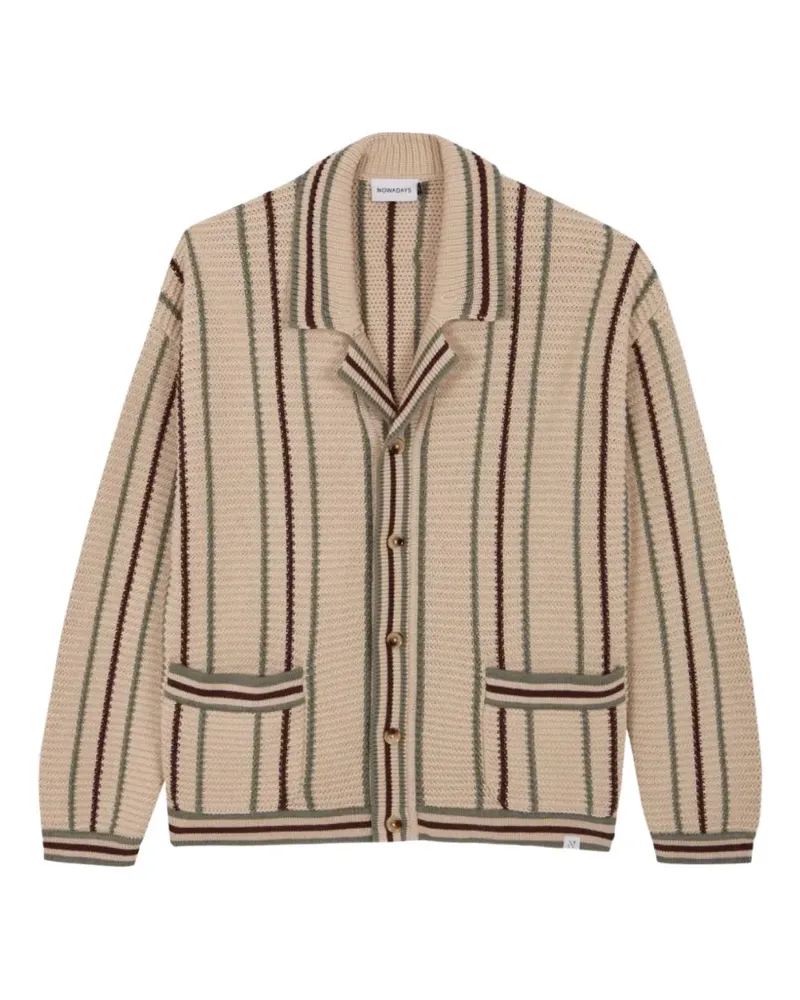 Nowadays vertical-stripe notched-collar cardigan - Nude Nude