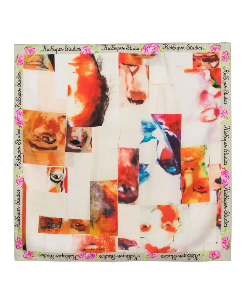KidSuper Collage Faces Seidenschal - Nude Nude