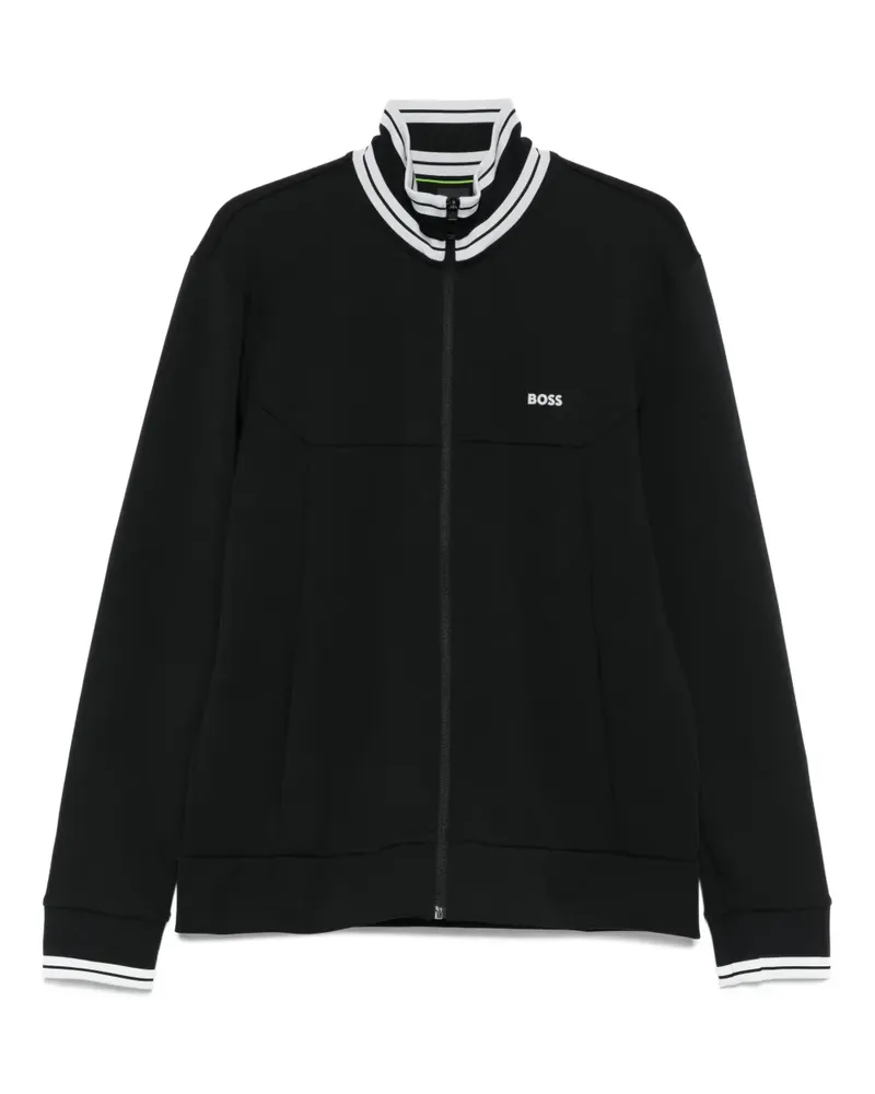 HUGO BOSS Reißverschluss-Sweatshirt mit gestreiften Bündchen - Schwarz Schwarz