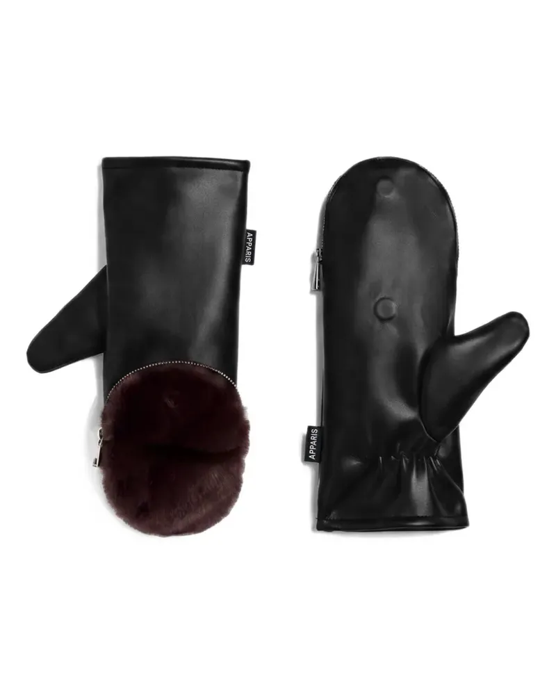 APPARIS Noa faux-fur trim mittens - Schwarz Schwarz