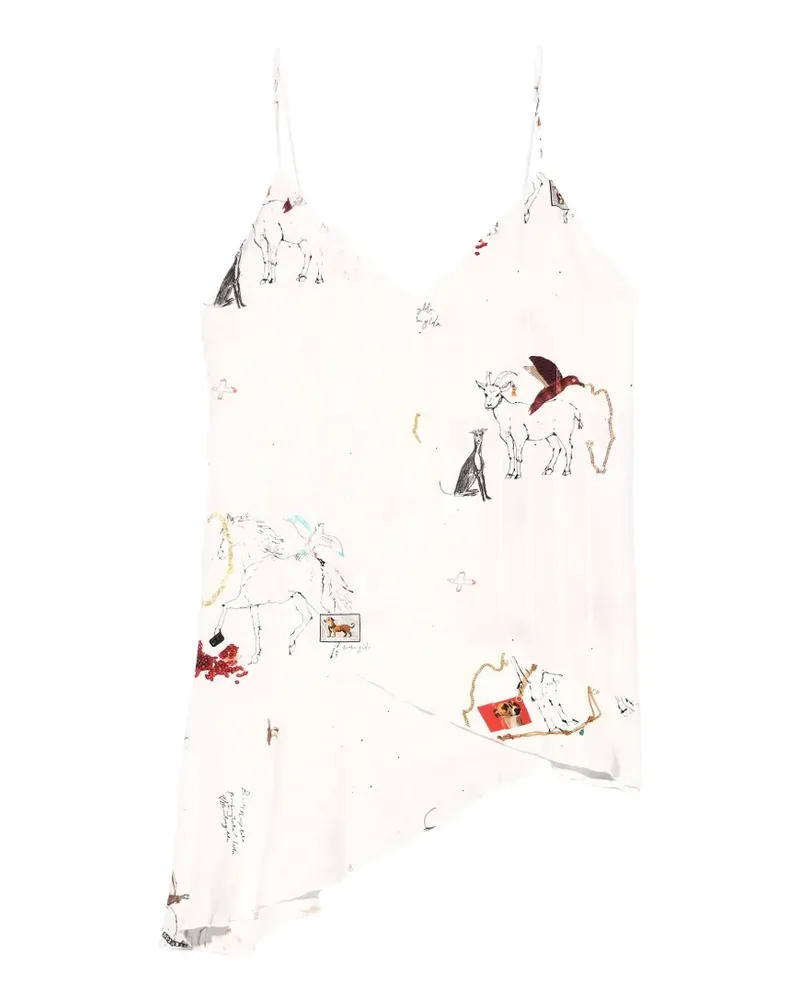 BIMBA Y LOLA Animal Chain Collage-Top mit Rüschen - Weiß Weiß