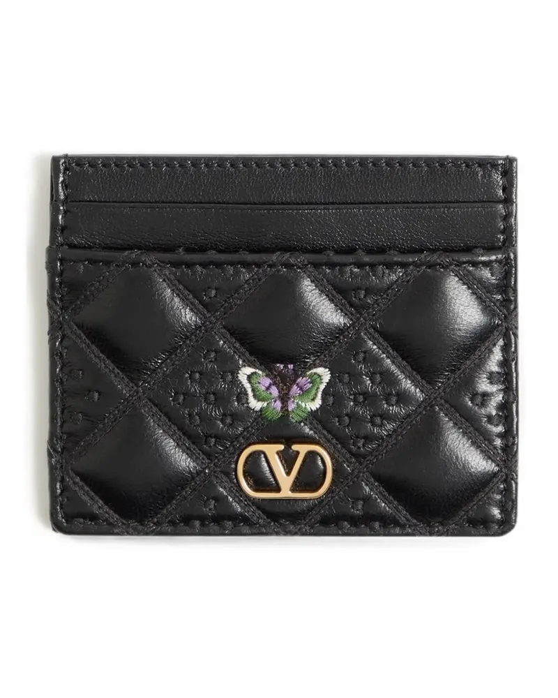 Valentino Garavani Flutterby Kartenetui aus glänzendem Nappaleder mit Schmetterlingsstickerei - Schwarz Schwarz