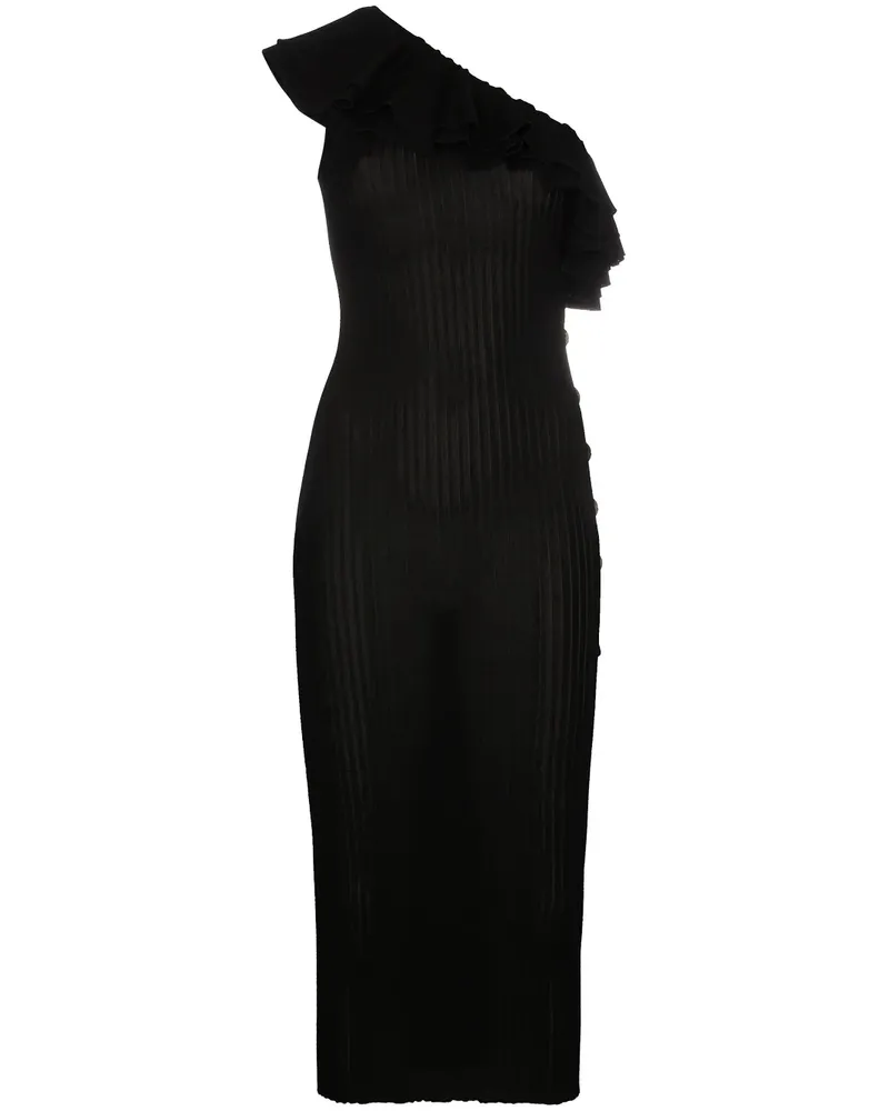 Balmain Asymmetrisches Kleid mit Volants - Schwarz Schwarz