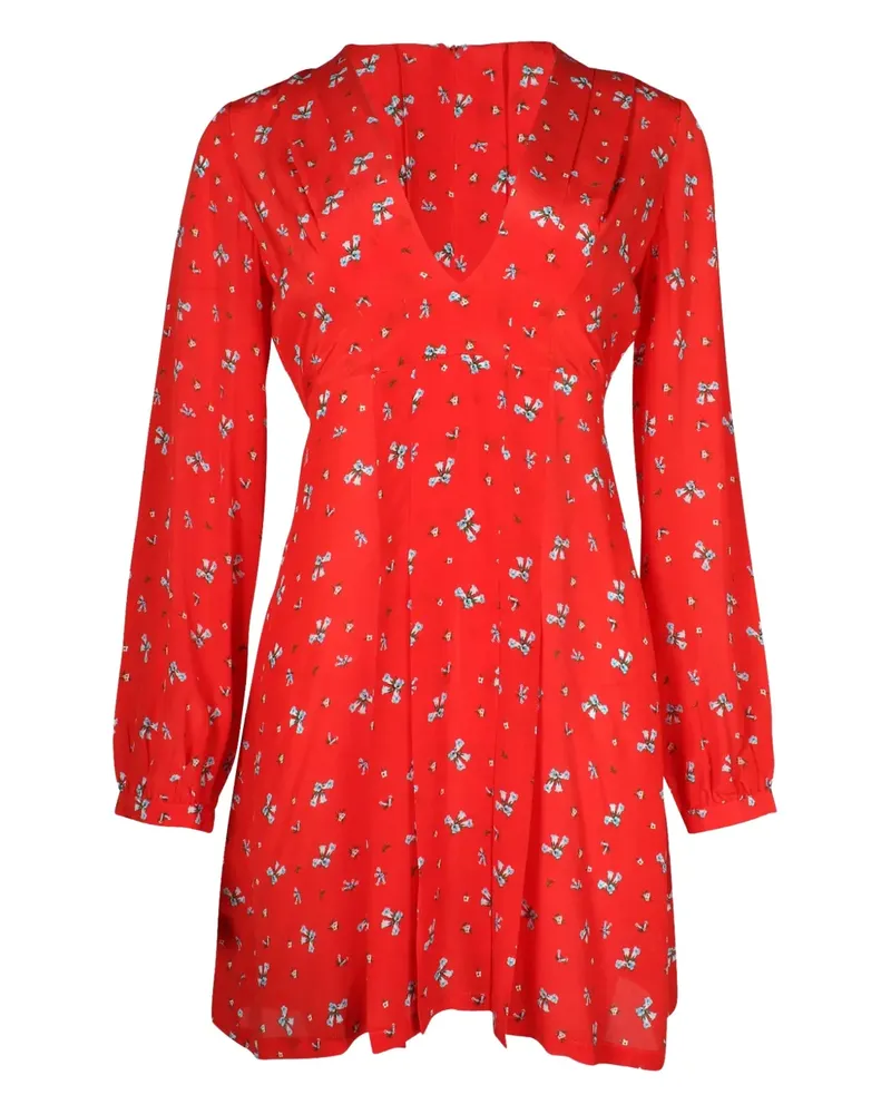 RIXO long-sleeve bow-print mini dress - Rot Rot