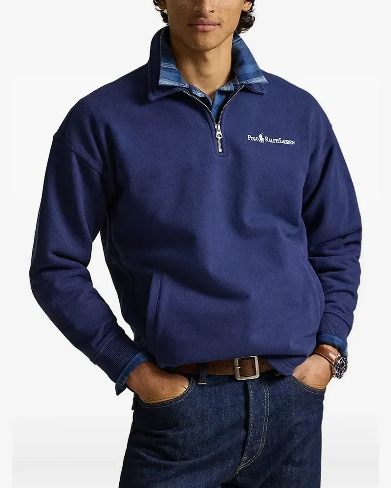 Ralph Lauren Bestickter Pullover mit Viertelreißverschluss - Blau Blau