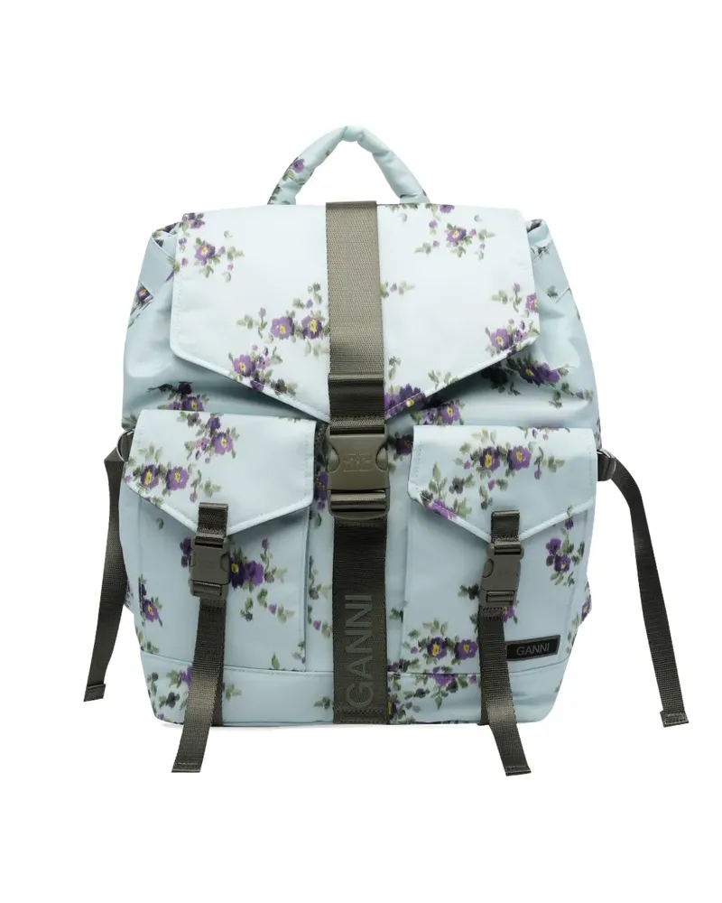 Ganni floral-print buckle-fastening backpack - Blau Blau