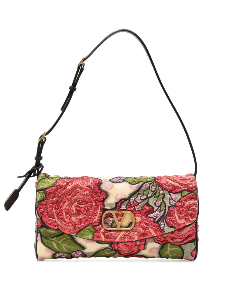 Valentino Garavani VLogo floral-beaded shoulder bag - Rot Rot