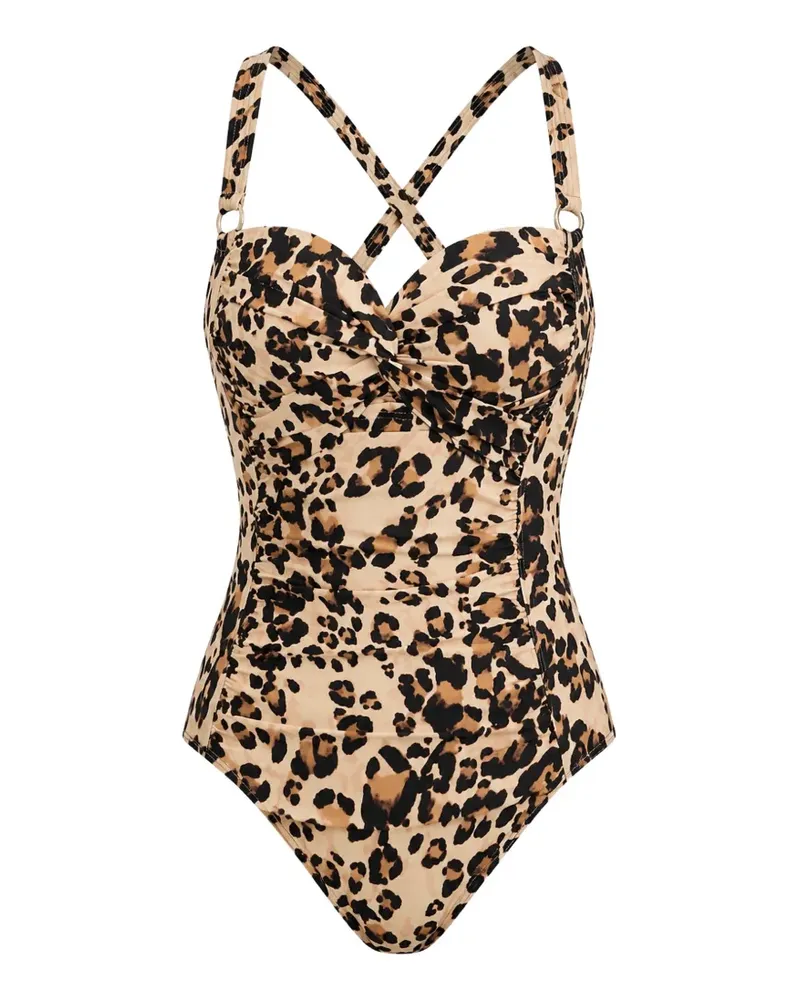 DKNY Geraffter Badeanzug mit Leopardenprint - Nude Nude
