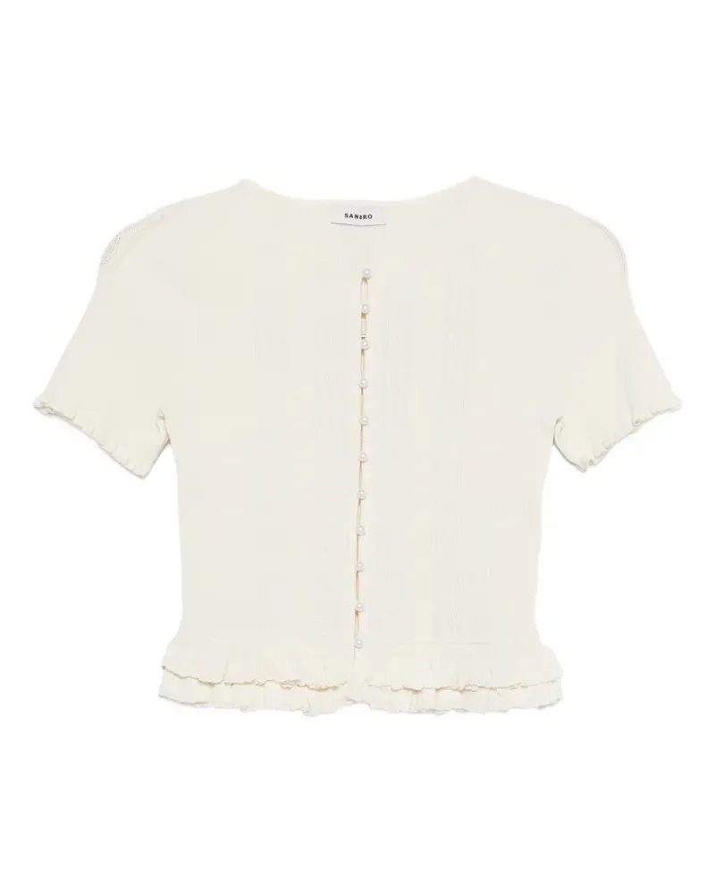 Sandro Geknöpfter Cardigan mit Rüschen - Nude Nude