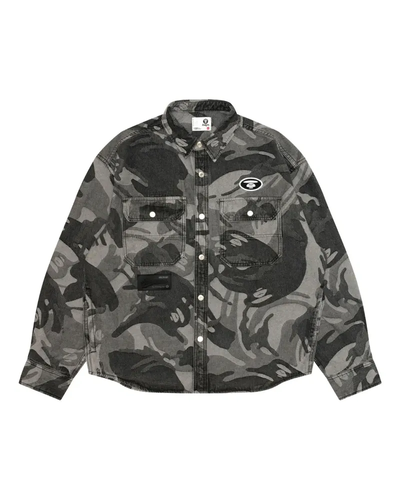 BAPE Moonface Hemd mit Camouflage-Patch - Schwarz Schwarz