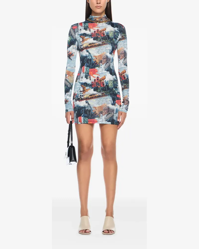 OFF-WHITE World Paint long-sleeve mini dress - Blau Blau