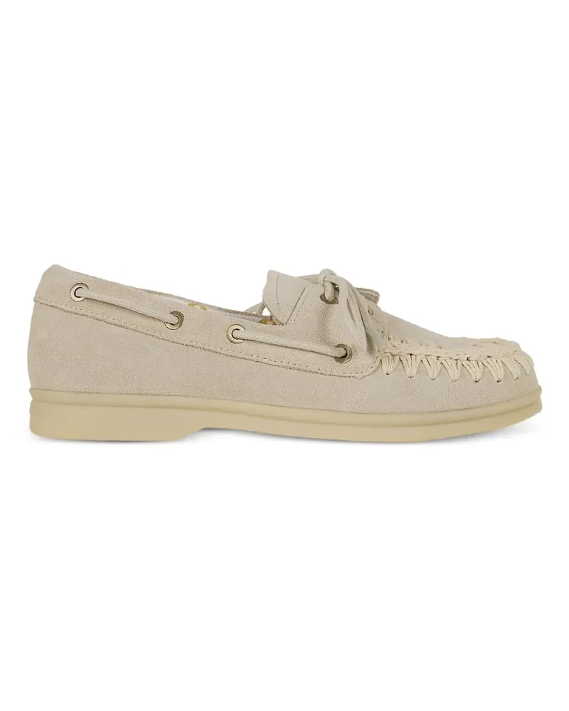 Mou crochet-stitch suede mocassins - Nude Nude